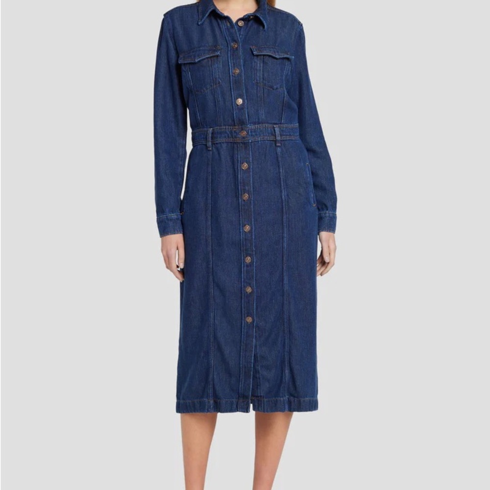 7 For All Mankind Blue Long Sleeve Denim Dress